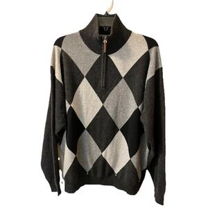 Mens' American‎ Blue Cashmere Sweater Argyle 1/4 zip XL Black Gray